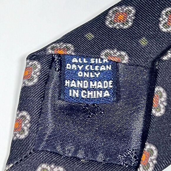 Roundtree & Yorke - Men's Tie Black w/Green & Orange Geometric Shapes 100% Silk - Picture 6 of 7